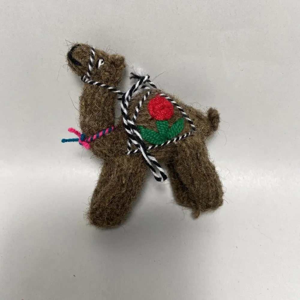 Plush 5 Inch Stuffed Brown Camel Christmas Ornament Red Purple Flowers